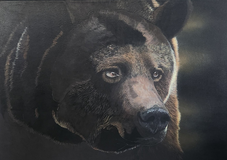 'Out of Darkness,’ bear painting mid-stage, shading and textures developing.