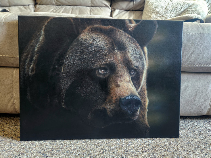 ‘Out of Darkness,’ bear painting nearly complete, fine details added.