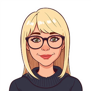 straight blond hair, glasses, 40 year ol