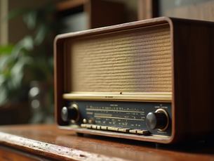 Classic radio device with tuning dials and speaker grille