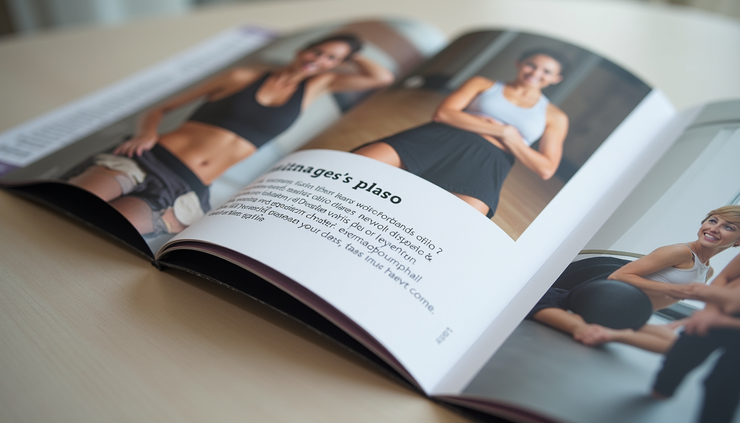 Close-up view of a tri-fold direct mail brochure with fitness class images