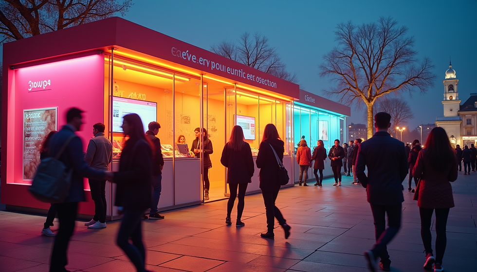 Interactive pop-up event booth attracting visitors
