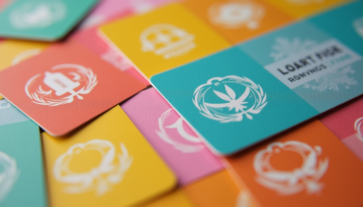 Close-up view of a colorful loyalty card with symbolic icons representing ethical choices