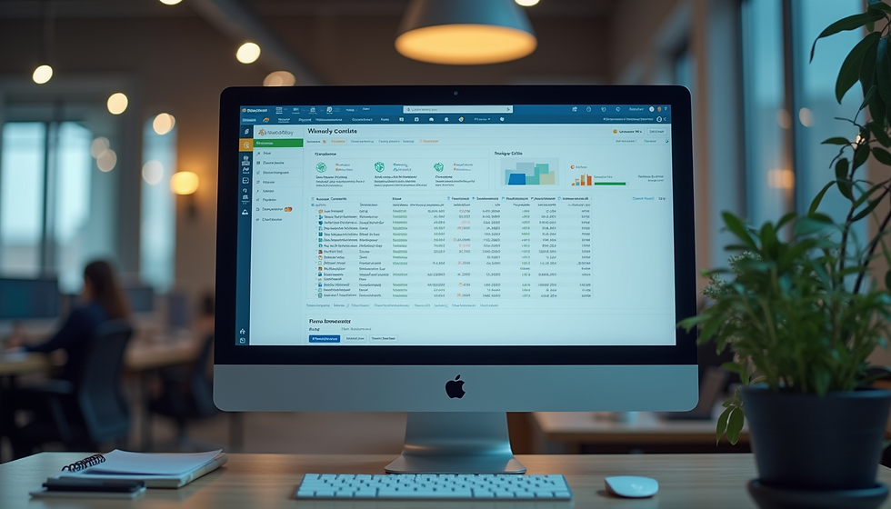 CRM software interface on a computer screen in a modern workspace