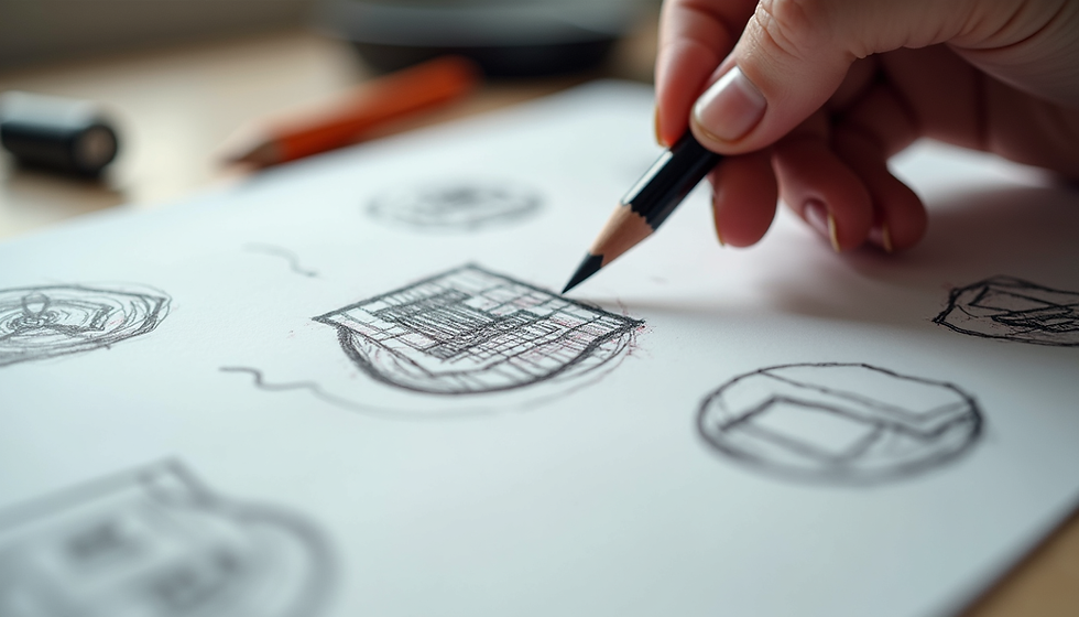 Designer sketching logo concepts on paper