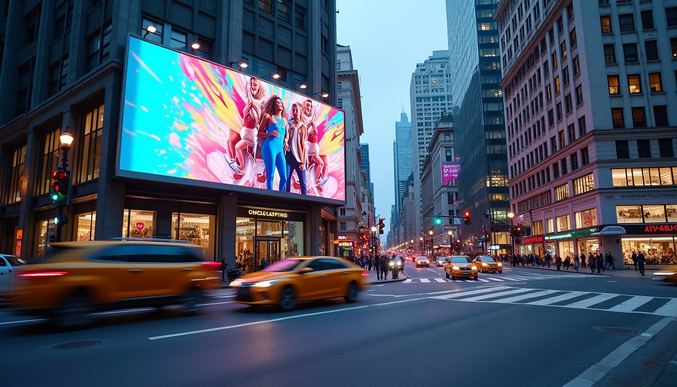 Digital billboard displaying vibrant visuals on a city street