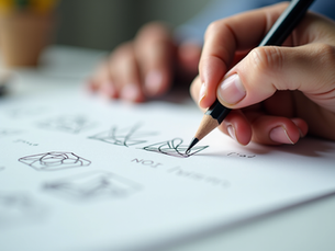 Designer sketching logo concepts on paper