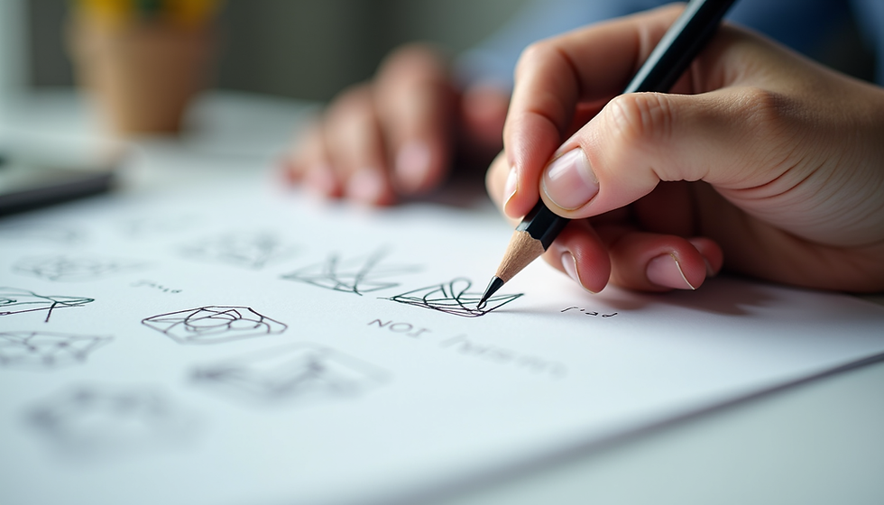 Designer sketching logo concepts on paper