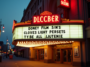 Classic movie theater marquee with film titles