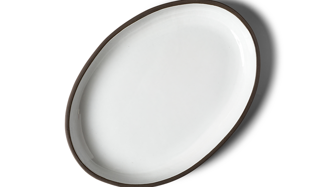 35cm Oval Platter - White Glossy Dark Clay