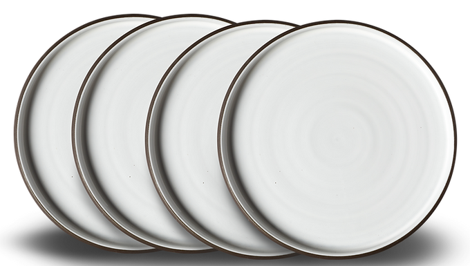 Set of 4 - 26.5cm Square Sided Entree Plate - White Glossy Dark Clay