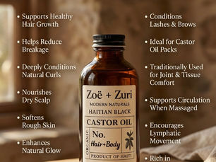 Pure Haitian castor oil in a premium glass bottle, ideal for deeply moisturizing and nourishing dry or sensitive skin naturally.