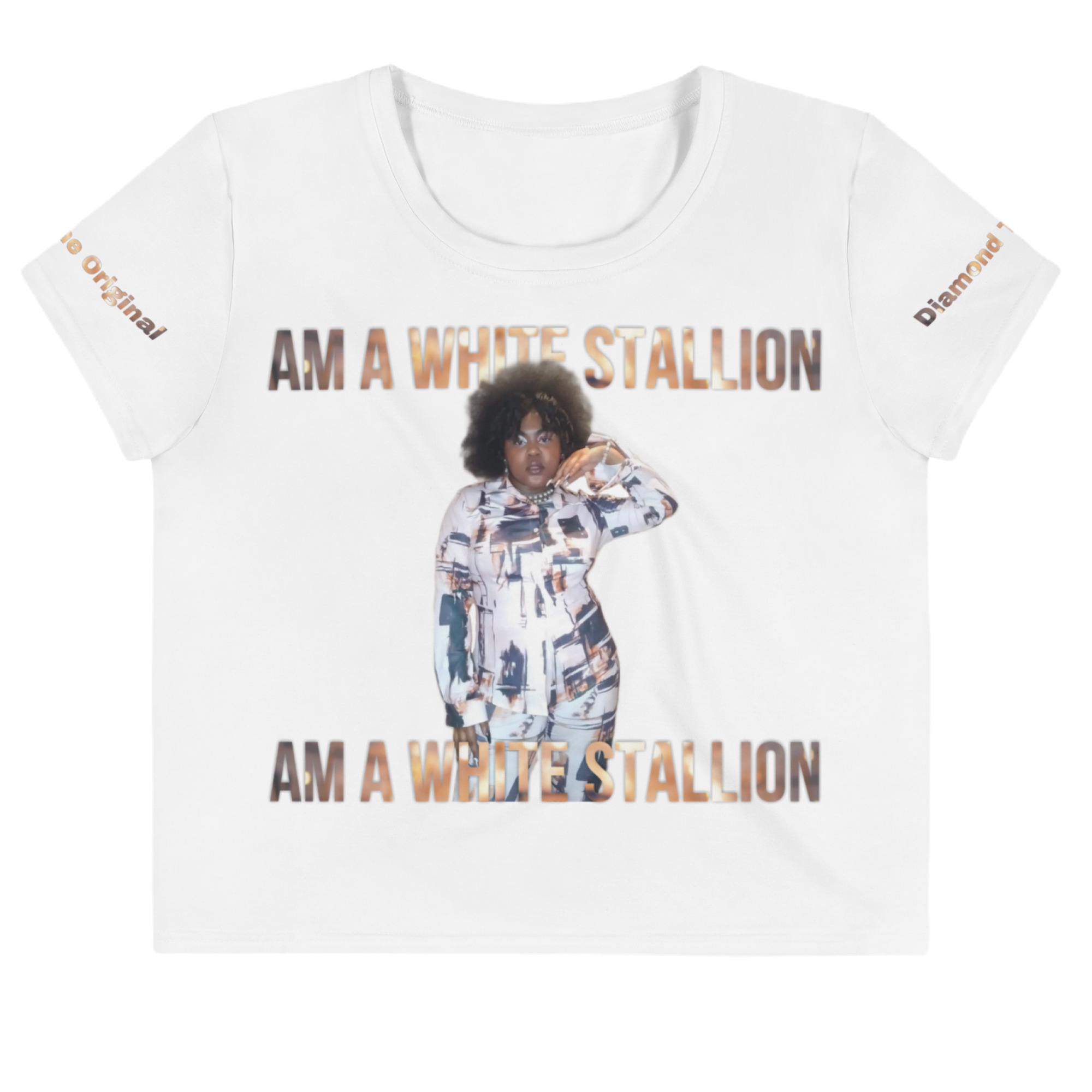 AM A WHITE STALLION Diamond The Original Crop Tee