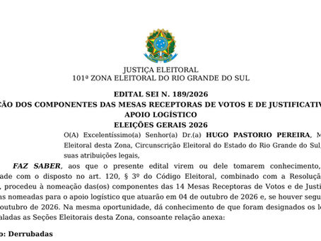 Mesários nomeados para as Eleições Gerais 2026 de Derrubadas