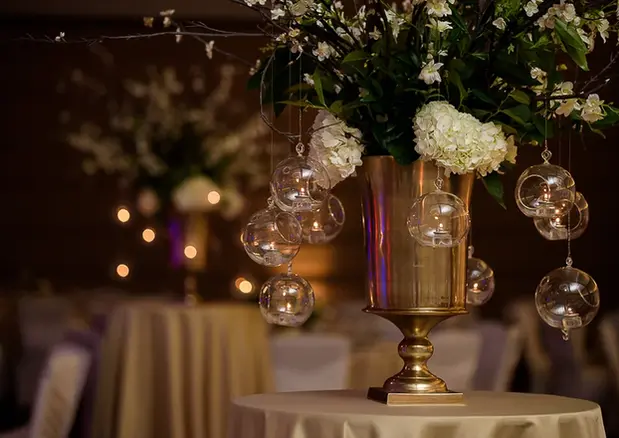 Corporate event design featuring custom floral statement piece