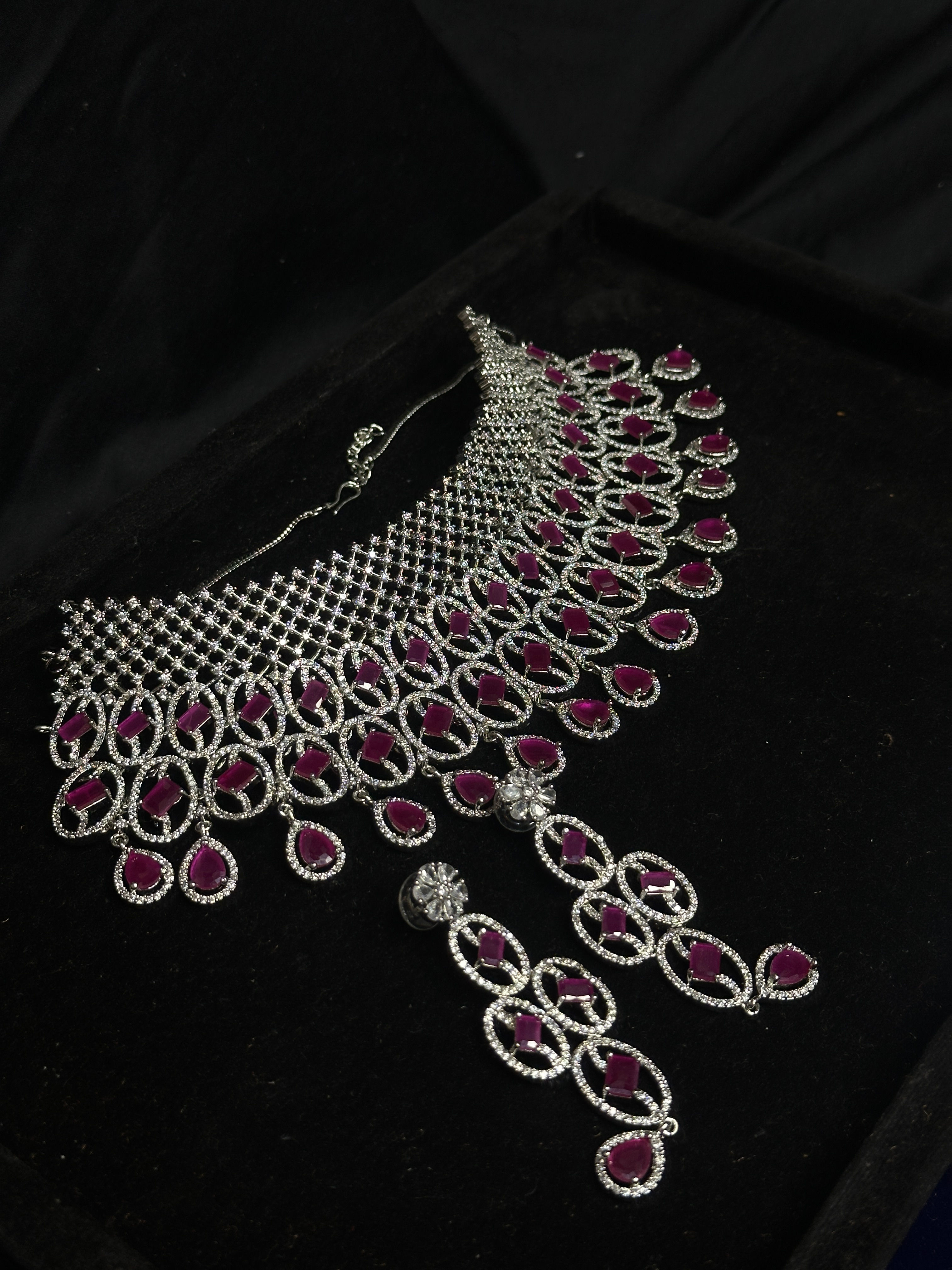 Chandini Necklace set(Rani pink)