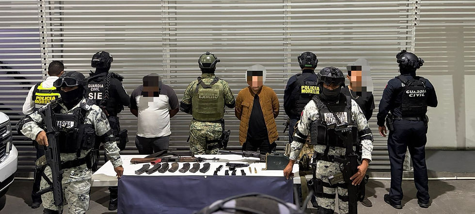 Policía Morelia asegura armas de fuego y detiene a tres personas del CJNG y relacionados con el as3sinato de Hipólito Mora