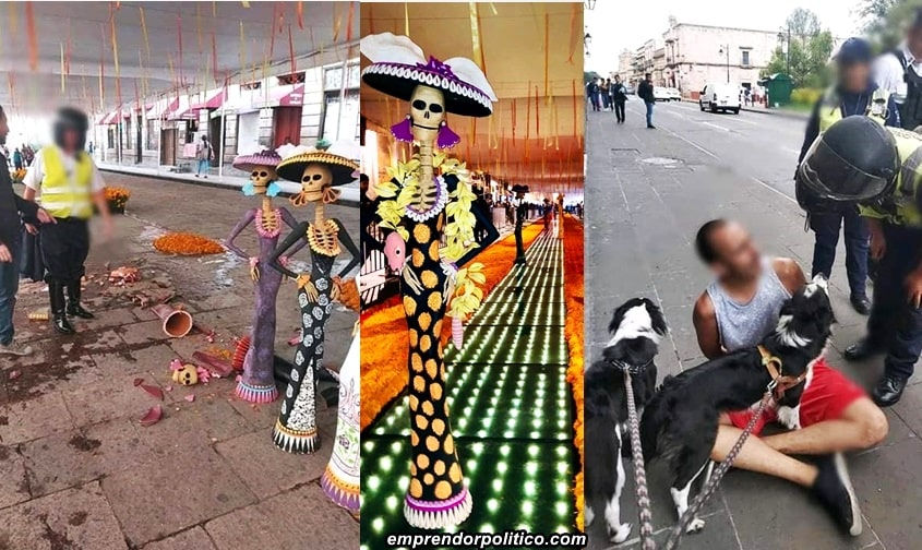 Sacó a pasear sus perros, rompen una catrina y lo detienen; ¡Va a pagar 10 mil pesotes!