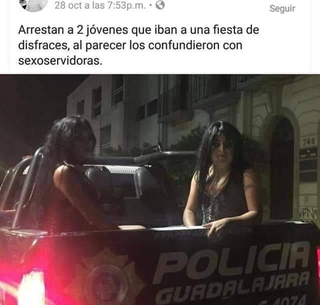 Que no te pase, se disfrazan para una fiesta pero los detienen por confundirlos con sexoservidoras