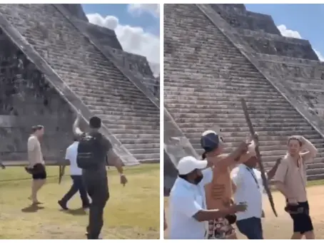 Video: Extranjero es recibido a palos tras bajar de pirámide en Chichén Itzá