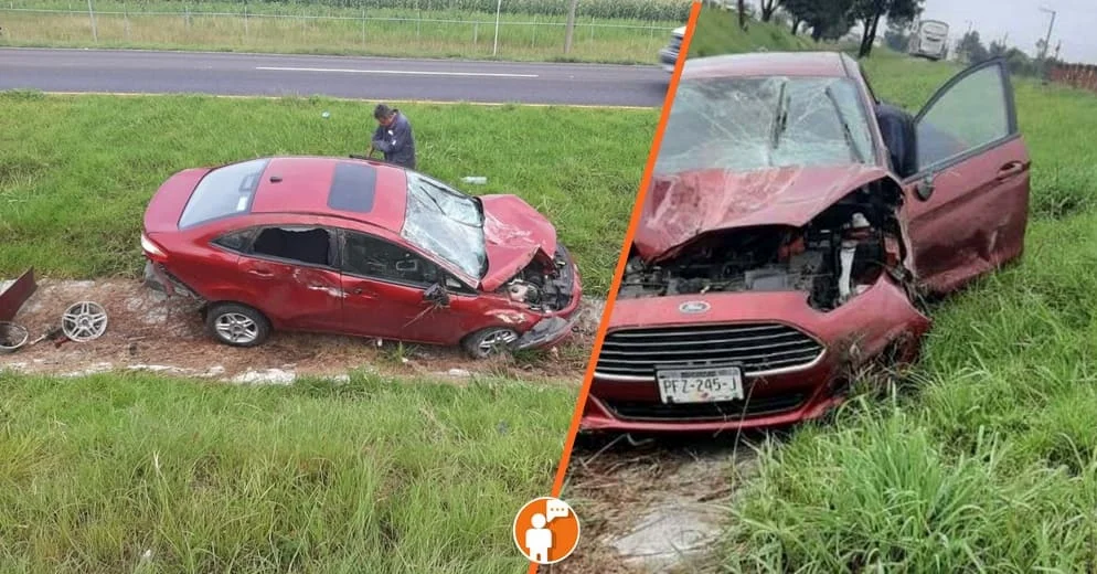 Se le poncho la llanta mientras circulaba esta mañana en la carretera Morelia-Pátzcuaro y volcó