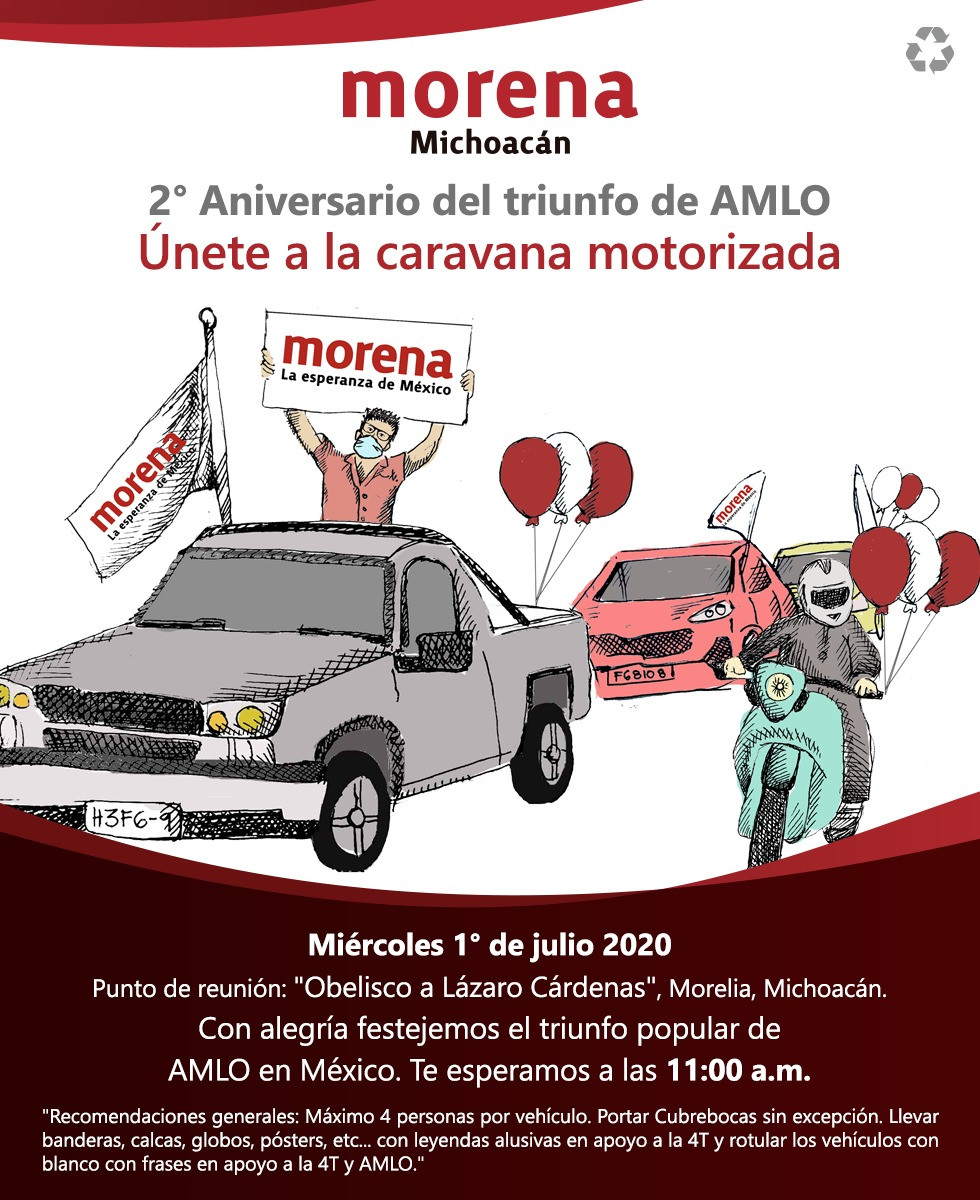 #Morelia: Así será la caravana de carácter festivo y conmemorativo que organiza Morena