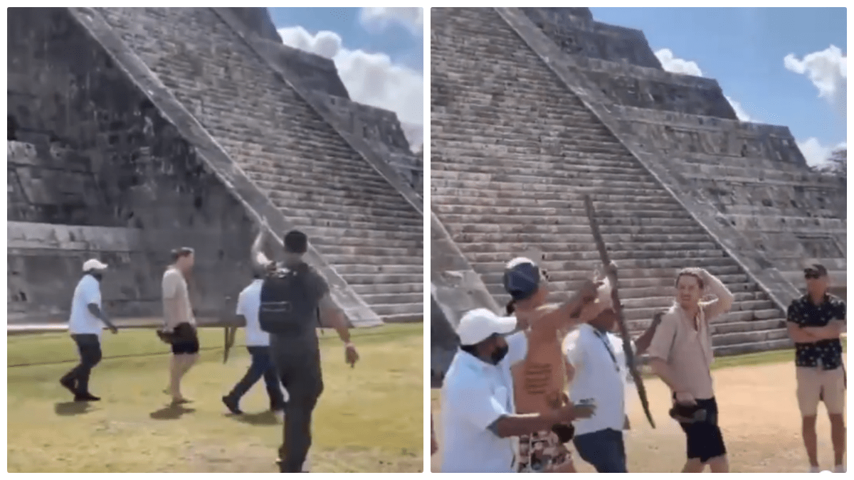Video: Extranjero es recibido a palos tras bajar de pirámide en Chichén Itzá