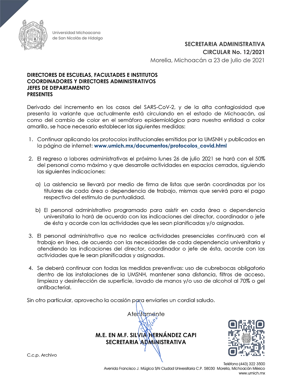 Ante incremento de casos COVID-19, UMSNH refuerza medidas preventivas