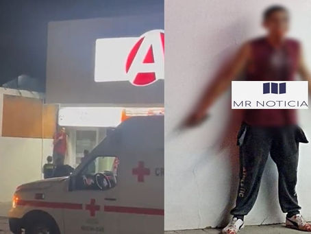 Moreliano se encaja cuchillo en el cuello y sobrevive, afuera de farmacia