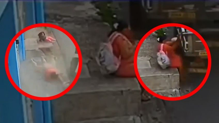 Video: Camión pierde el control y se lleva a mujer sentada en la banqueta; niña resulta ilesa