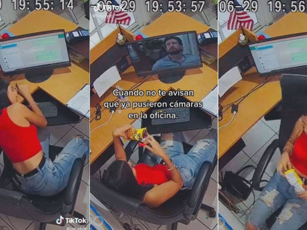 Joven es captada viendo telenovelas y durmiendo en la oficina