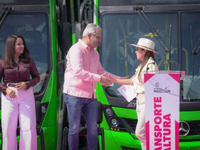 Grecia Quiroz y Bedolla ponen en marcha el futuro de la movilidad en Uruapan con 80 nuevas unidades de colectivo urbano