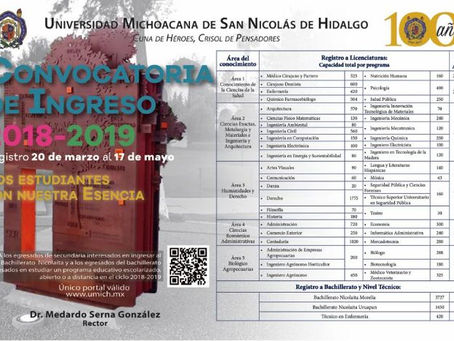 La UMSNH Publica la Convocatoria Para Alumnos de Nuevo Ingreso