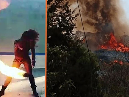 #NoEsBroma: Chica malabarista se le va bola de fuego e incendia Tepoztlán