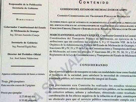OFICIAL: ¡9 pesitos! el transporte público a partir de mañana en Michoacán