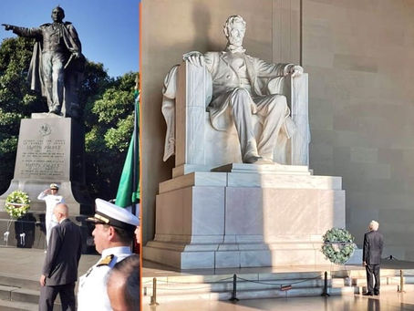 AMLO inicia su gira en E.U.A depositando ofrendas florales a Lincoln y Juárez