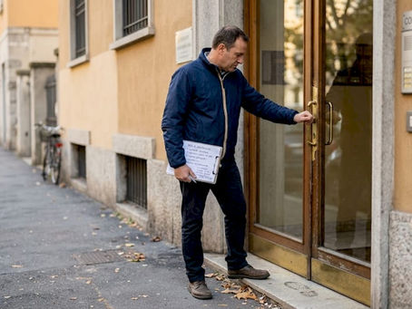 L’amministratore verifica lo stato della porta d’ingresso del condominio.
