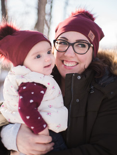 Matching Hats, Mom and Baby, Burgundy, PomPoms, Winter, Outdoor,