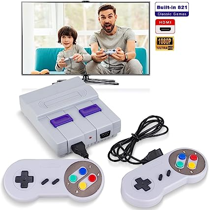 Super NES with 2 Wired Controllers and Built-in 821 Games, HDMI HD Output