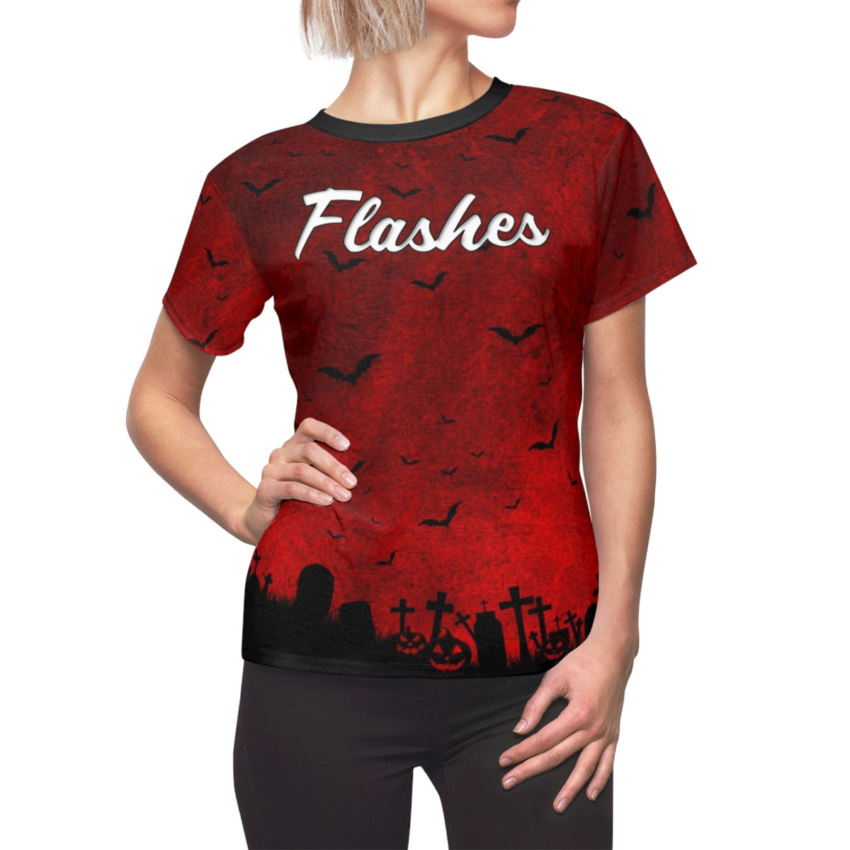 FLASHES Dark Red Bat Women's Cut & Sew Tee