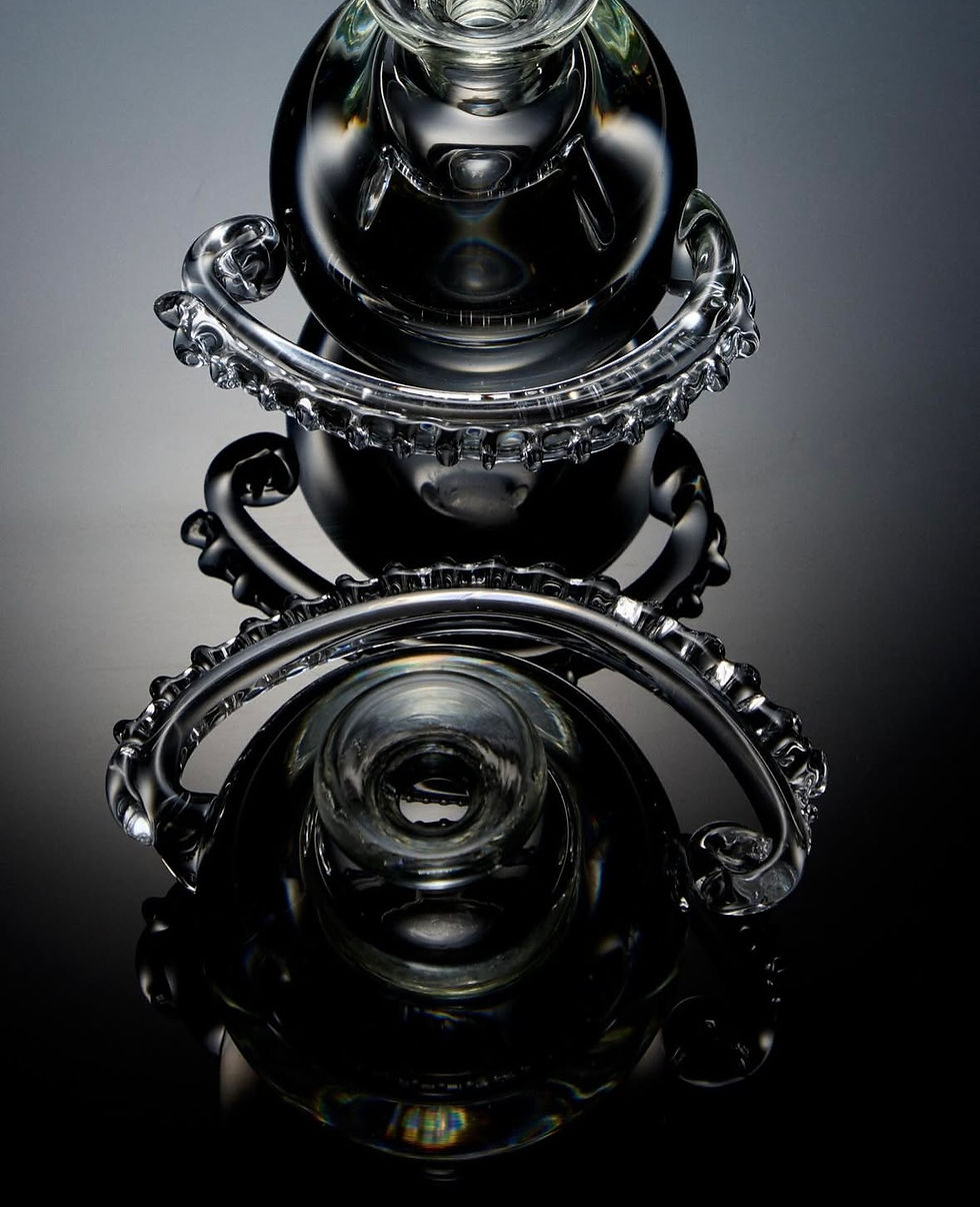 Transparent glass decanter by Solange Knowles catching natural light, part of Decanters 001 collection
