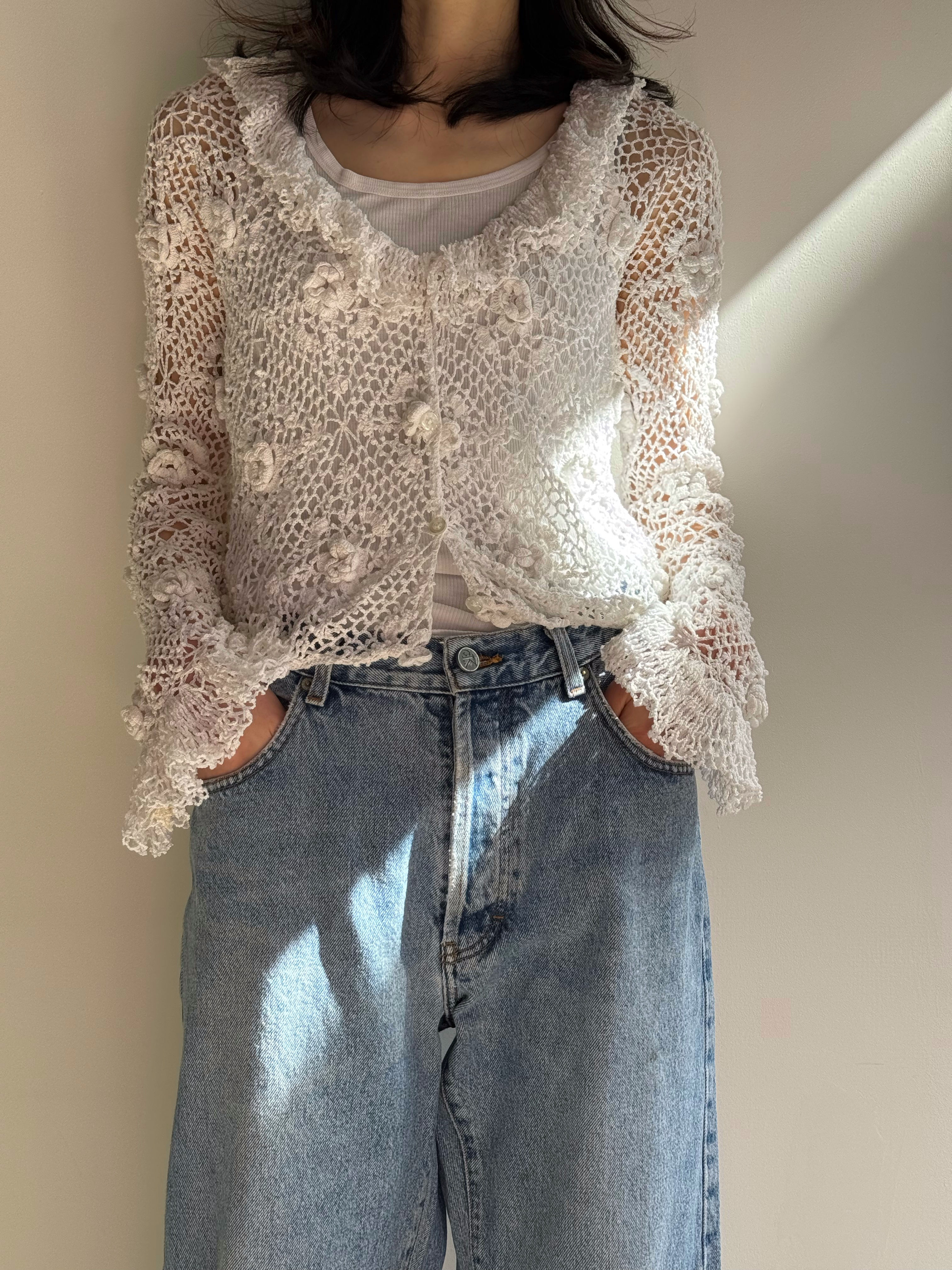 hand crochet ruffle cardigan