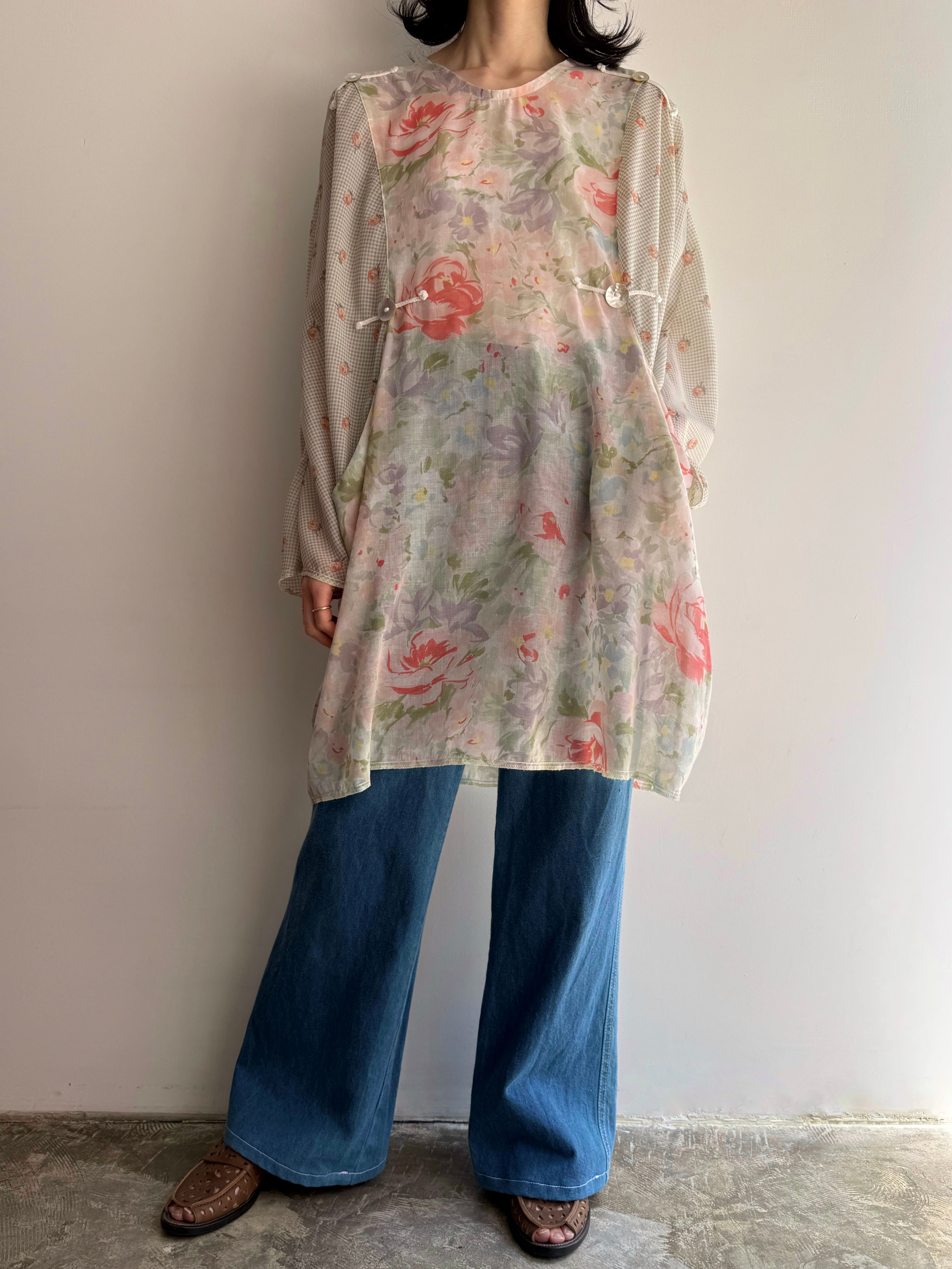 semi sheer floral tunic