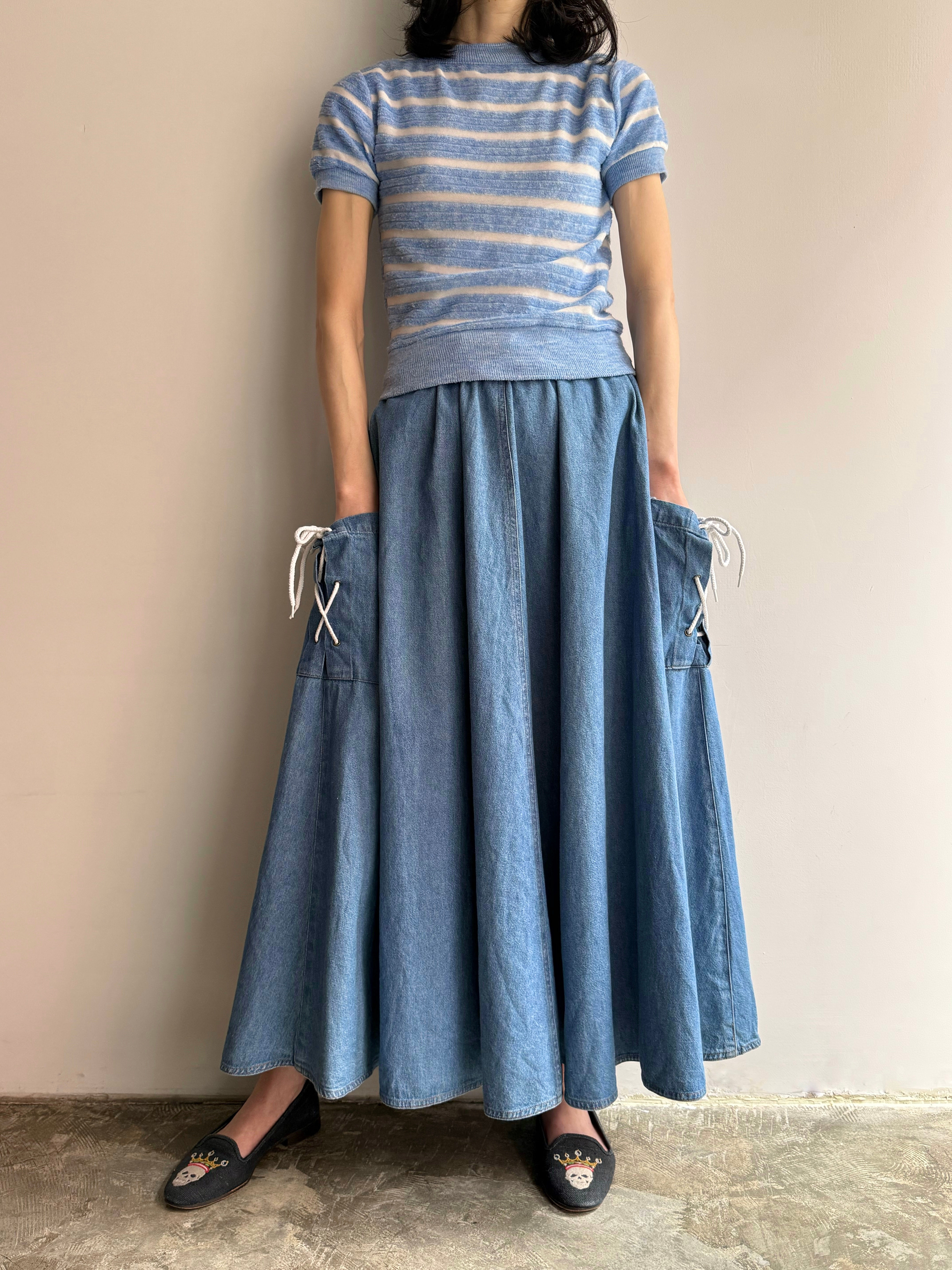 lace up denim skirt