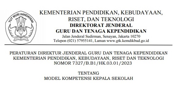 Perdirjen GTK Nomor 7327 Tahun 2023 Tentang Model Kompetensi Kepala Sekolah