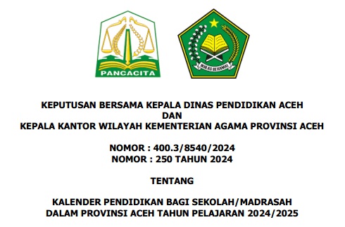 Kalender Pendidikan Aceh Tahun Pelajaran 2024/2025