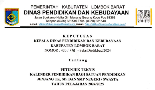 Kalender Pendidlkan Kabupaten Lombok Barat 2024/2025