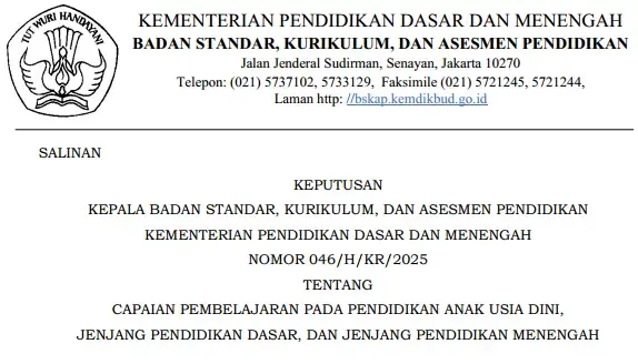 Capaian Pembelajaran CP TK PAUD SD SMP SMA tahun 2025