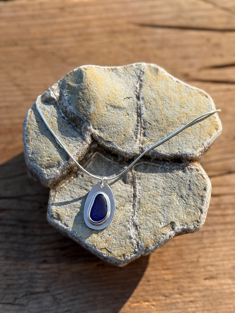 Thumbnail: Cobalt Blue and Silver Sea Glass Necklace