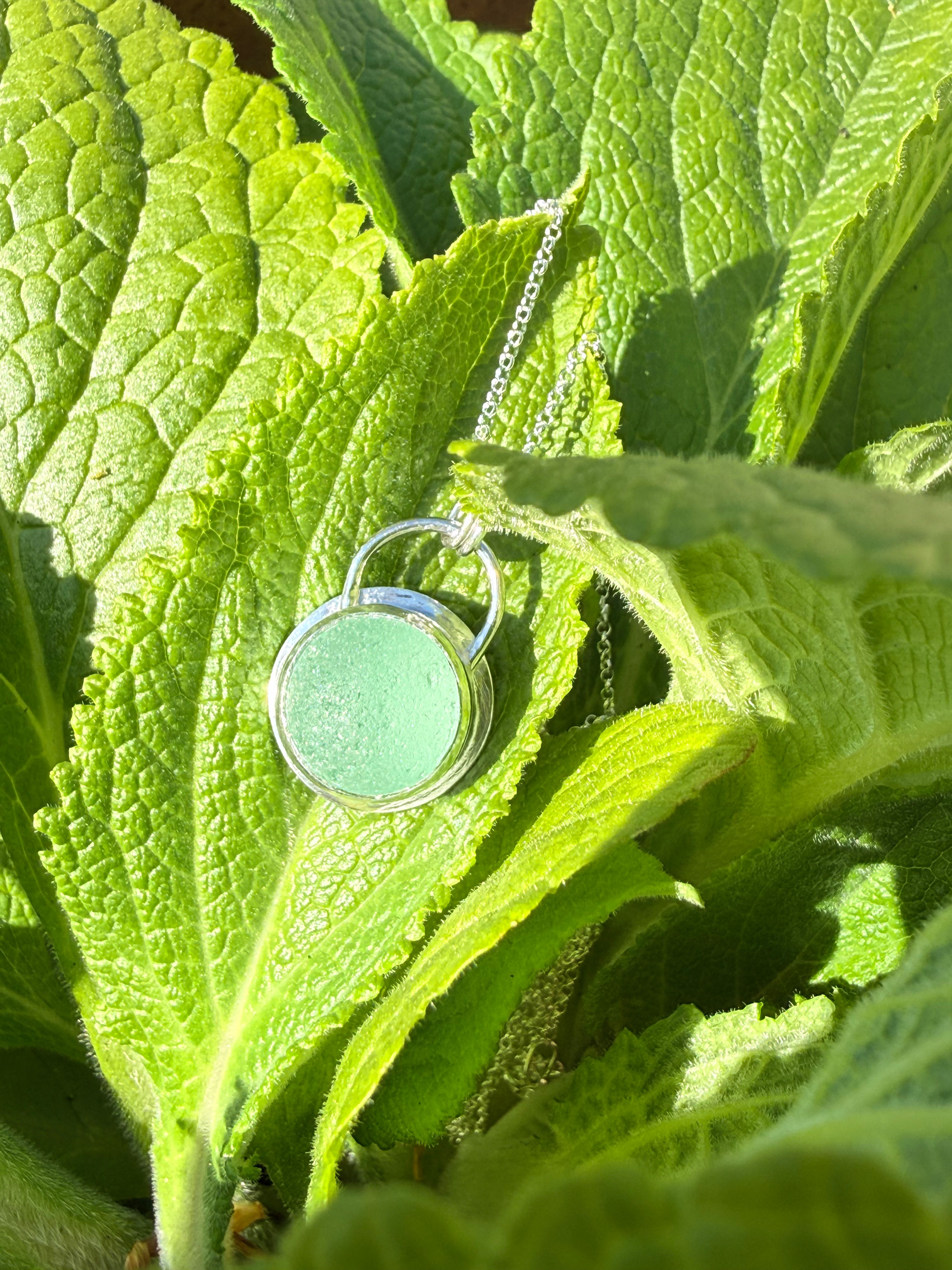 Turquoise Sea Glass and Ammonite Fossil Necklace